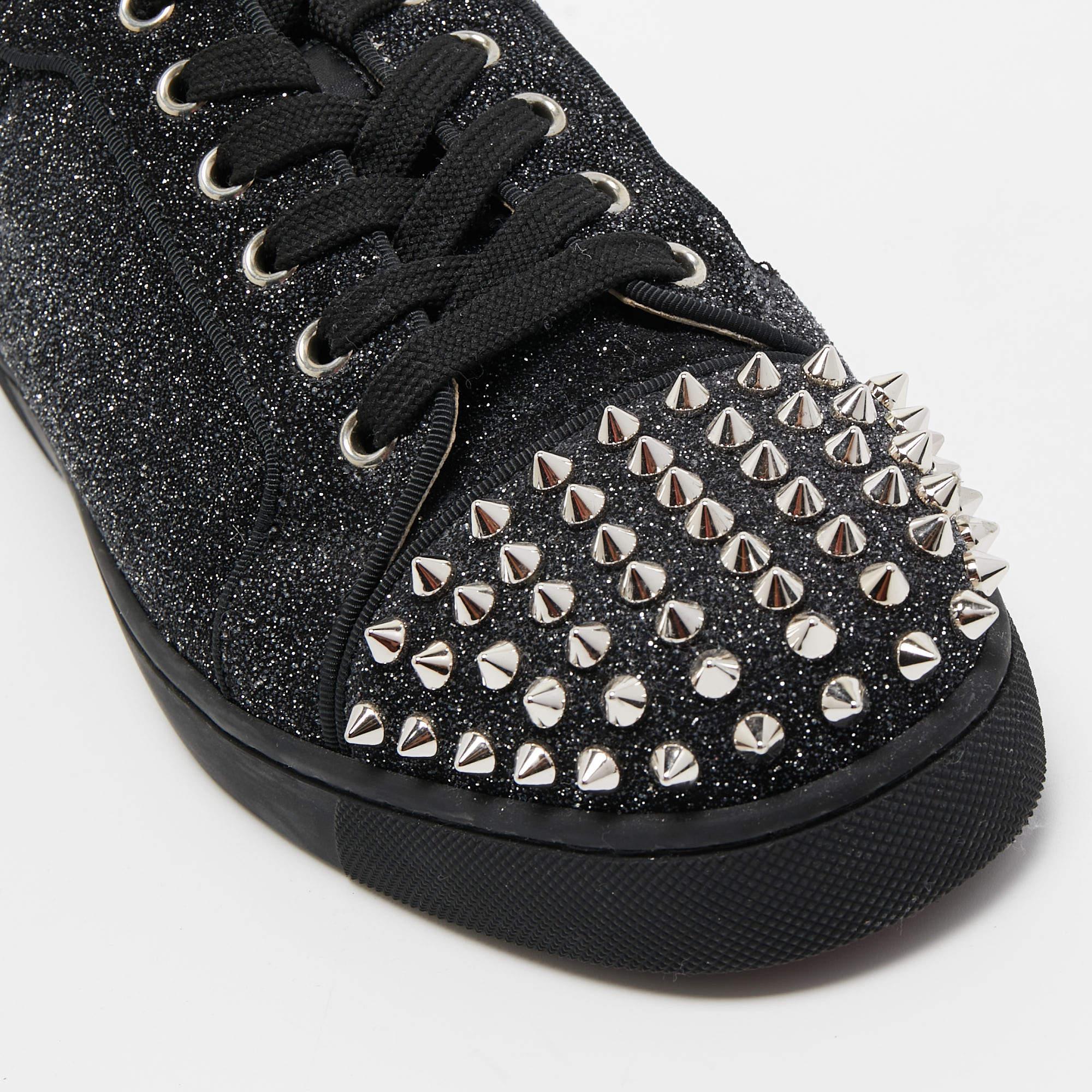 Christian Louboutin Black/Silver Glitter Louis Junior Pik Pik Spike Toe Low Top 2