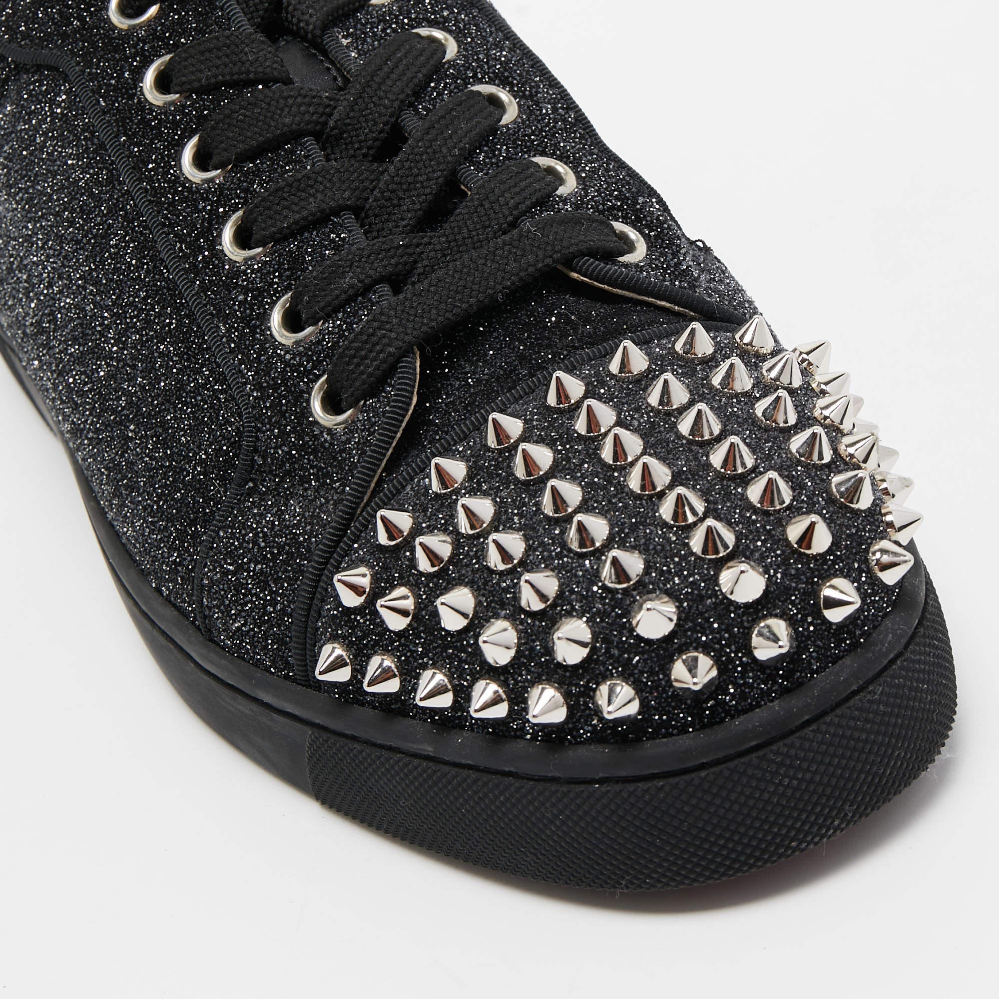 Christian Louboutin Black/Silver Glitter Louis Junior Pik Pik Spike Toe Low Top  2