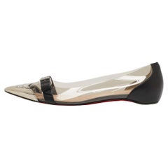 Christian Louboutin Black/Silver Leather and PVC Buckle Ballet Flats Size 40