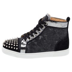 Christian Louboutin Black/Silver Nubuck Spikes High Top Sneakers Size 37.5
