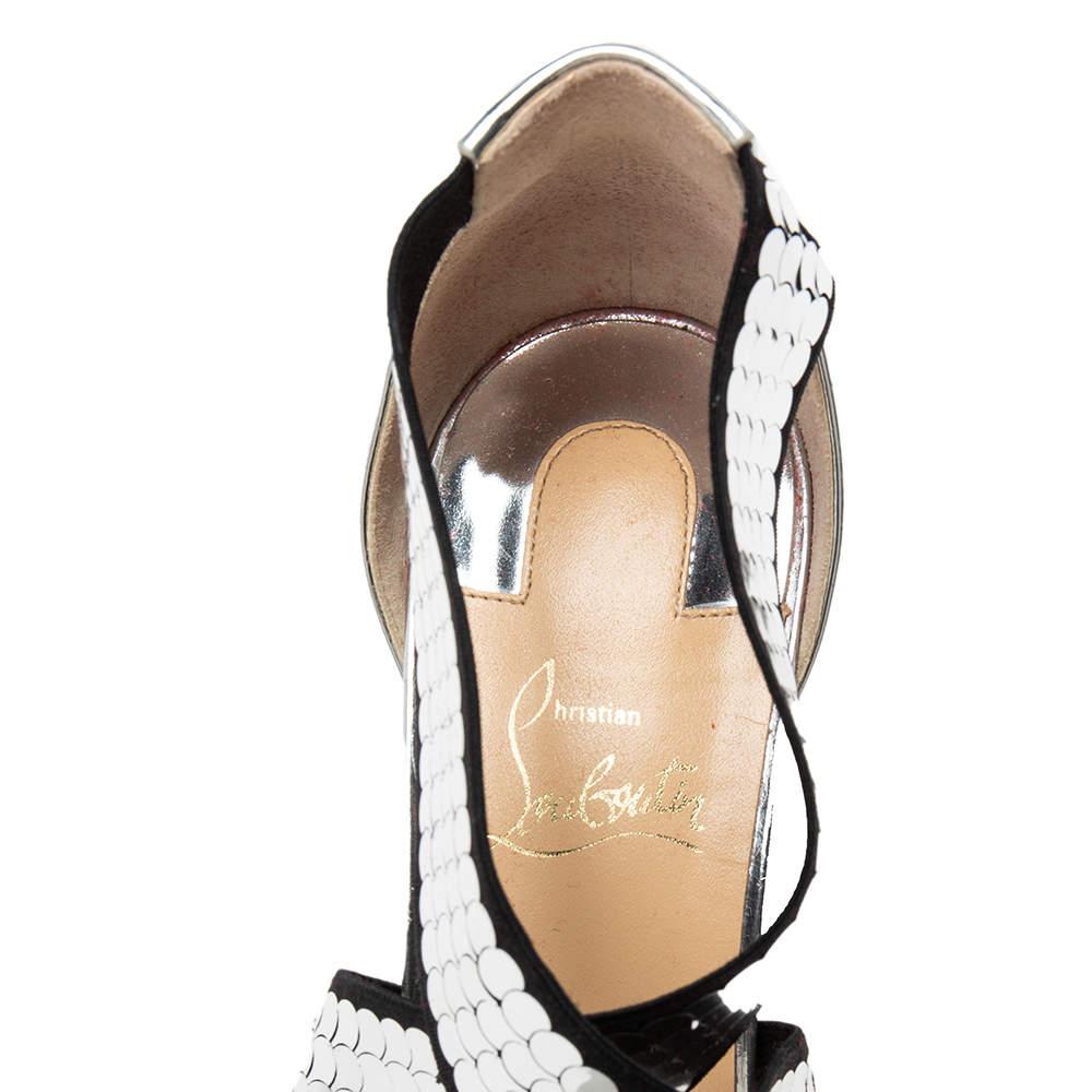 Christian Louboutin Black/Silver Sequins Fabric and Leather Xili Disco Sandals S For Sale 3