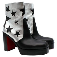 Used Christian Louboutin Black & Silver Star Applique Stage Platform Boots - Size 45