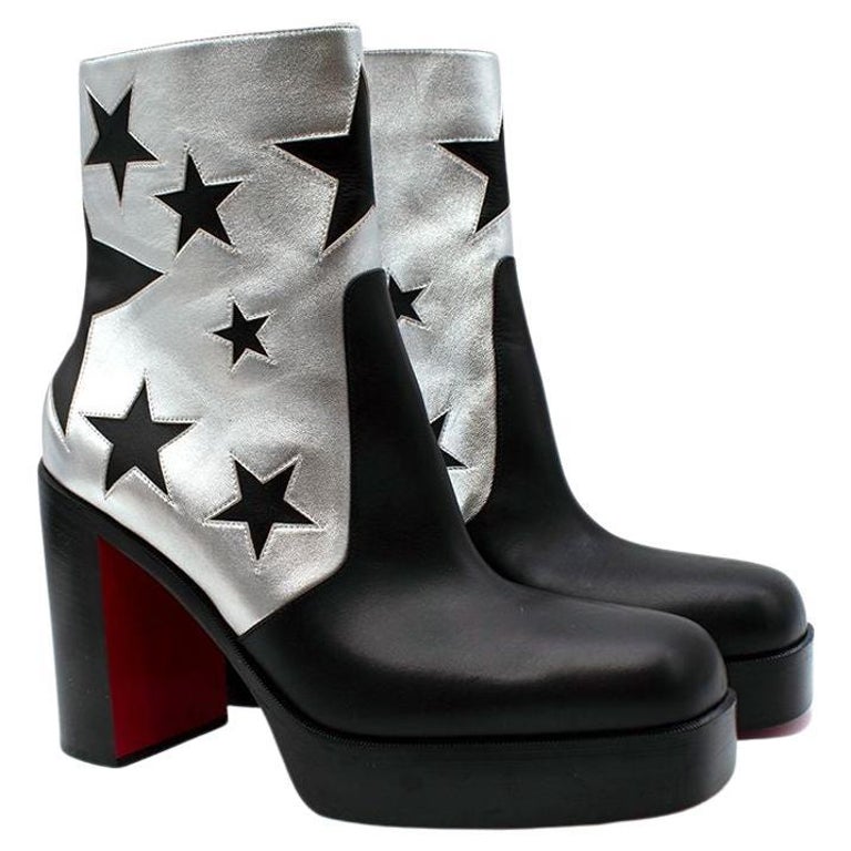 Christian Louboutin Black and Silver Star Applique Stage Platform Boots -  Size 45 at 1stDibs