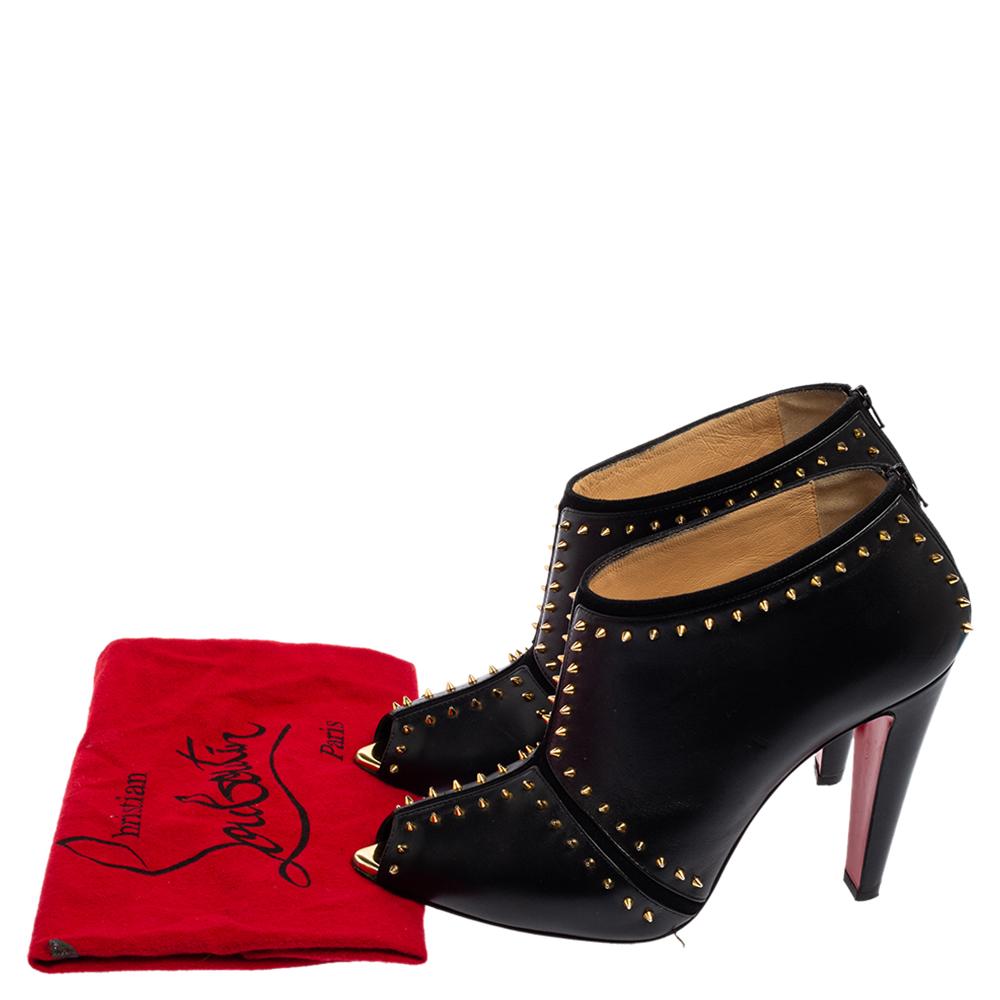 Christian Louboutin Black Spiked Leather Carapachoc Peep Toe Booties Size 41 2