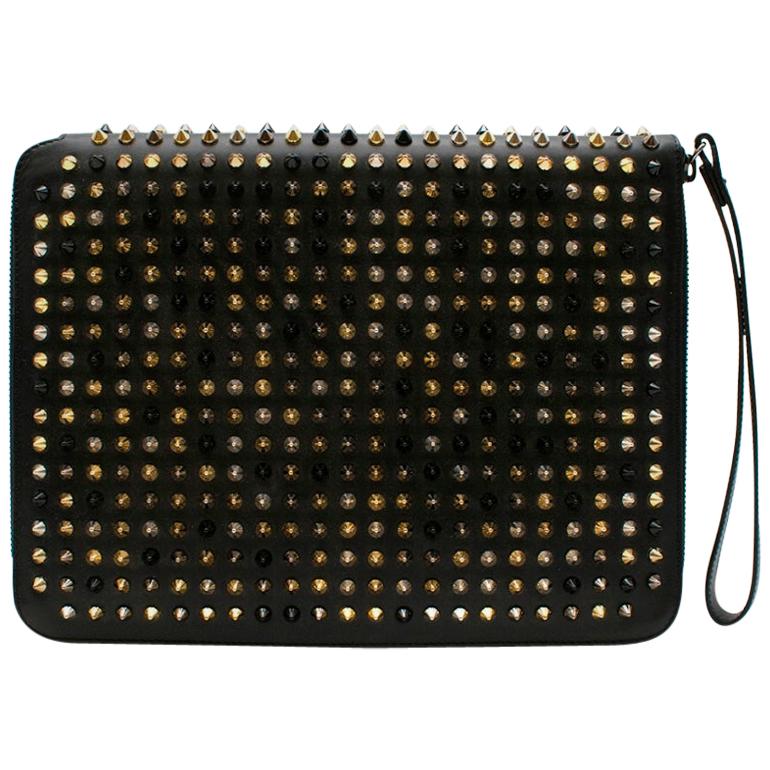 Christian Louboutin Black Spiked Leather iPad Case 27cm