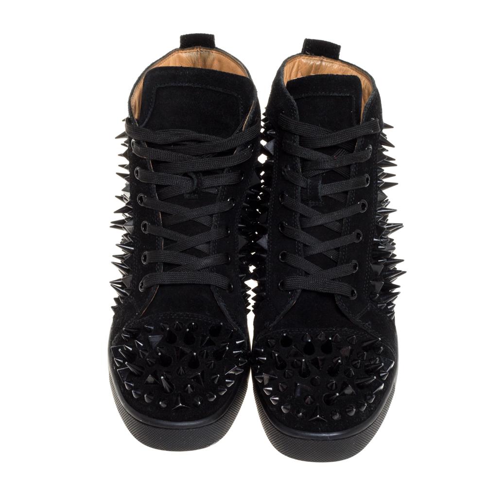 Christian Louboutin Black  Spiked Pik Pik Louis High Top Sneakers Size 43 In Good Condition In Dubai, Al Qouz 2