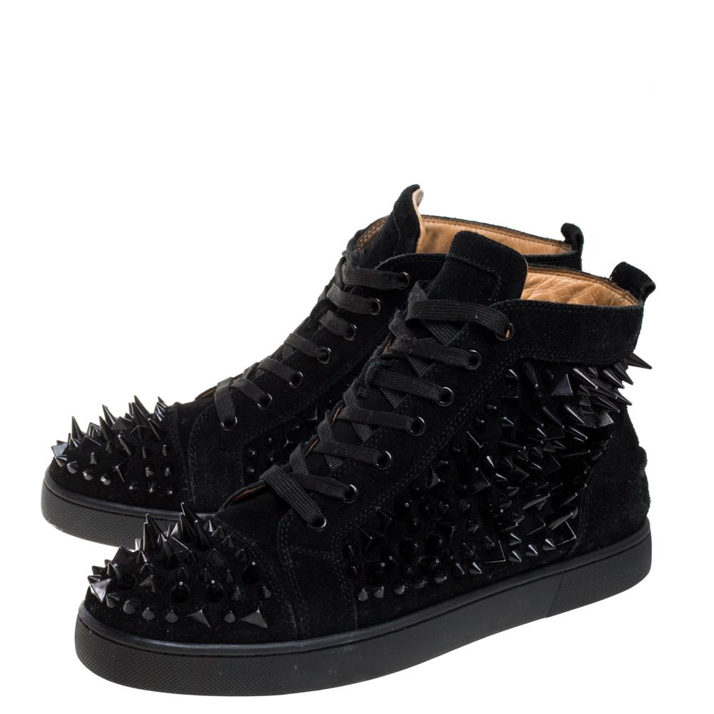 Men's Christian Louboutin Black  Spiked Pik Pik Louis High Top Sneakers Size 43