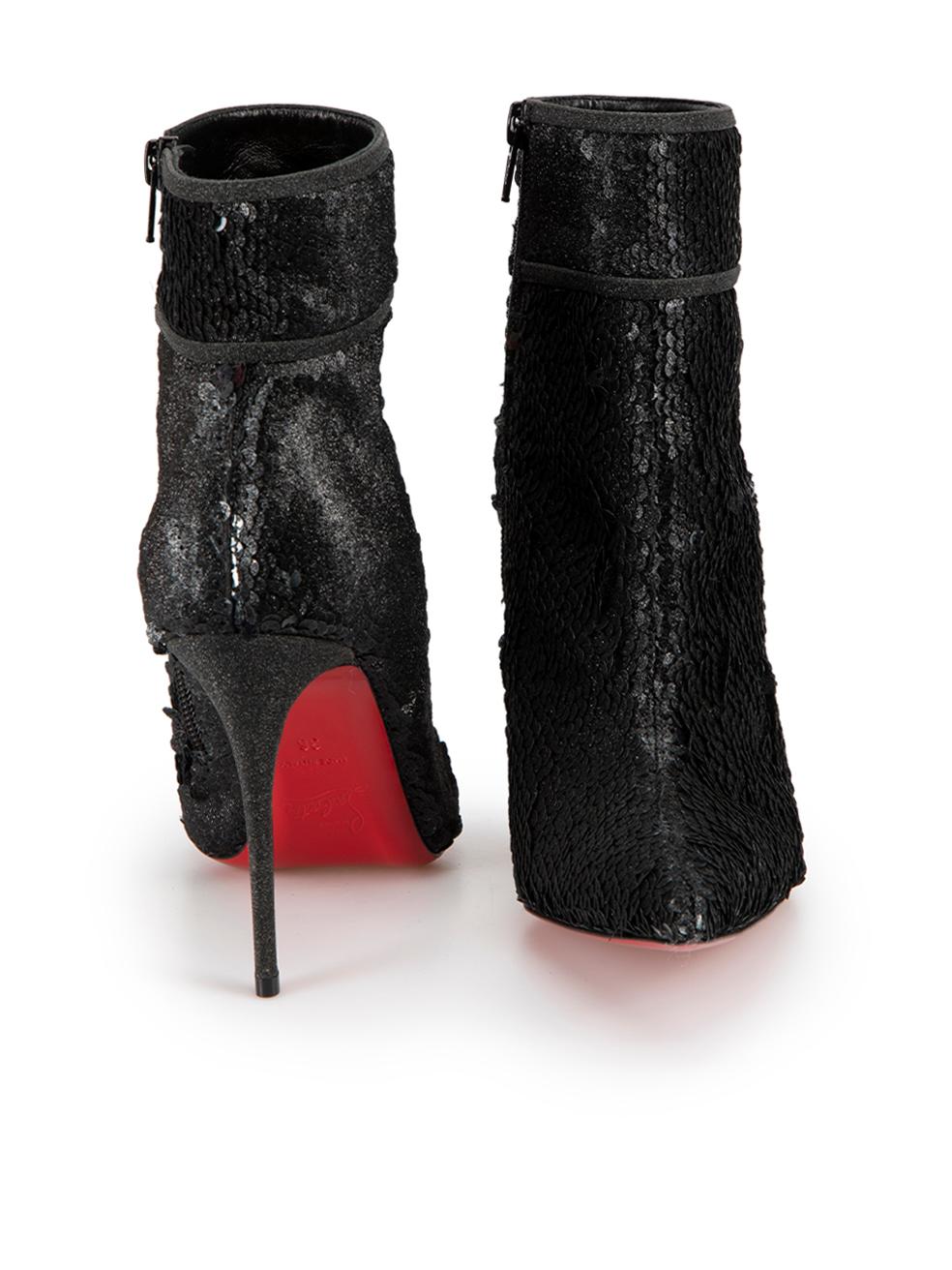 Christian Louboutin Black Stiletto Sequin Glitter Accent Boots Size IT 36 In New Condition In London, GB