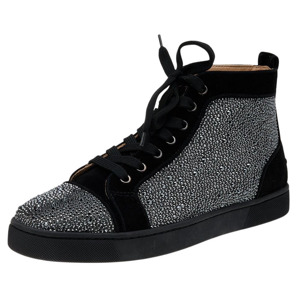 Christian Louboutin Black Strass Suede Louis High Top Sneakers Size 41