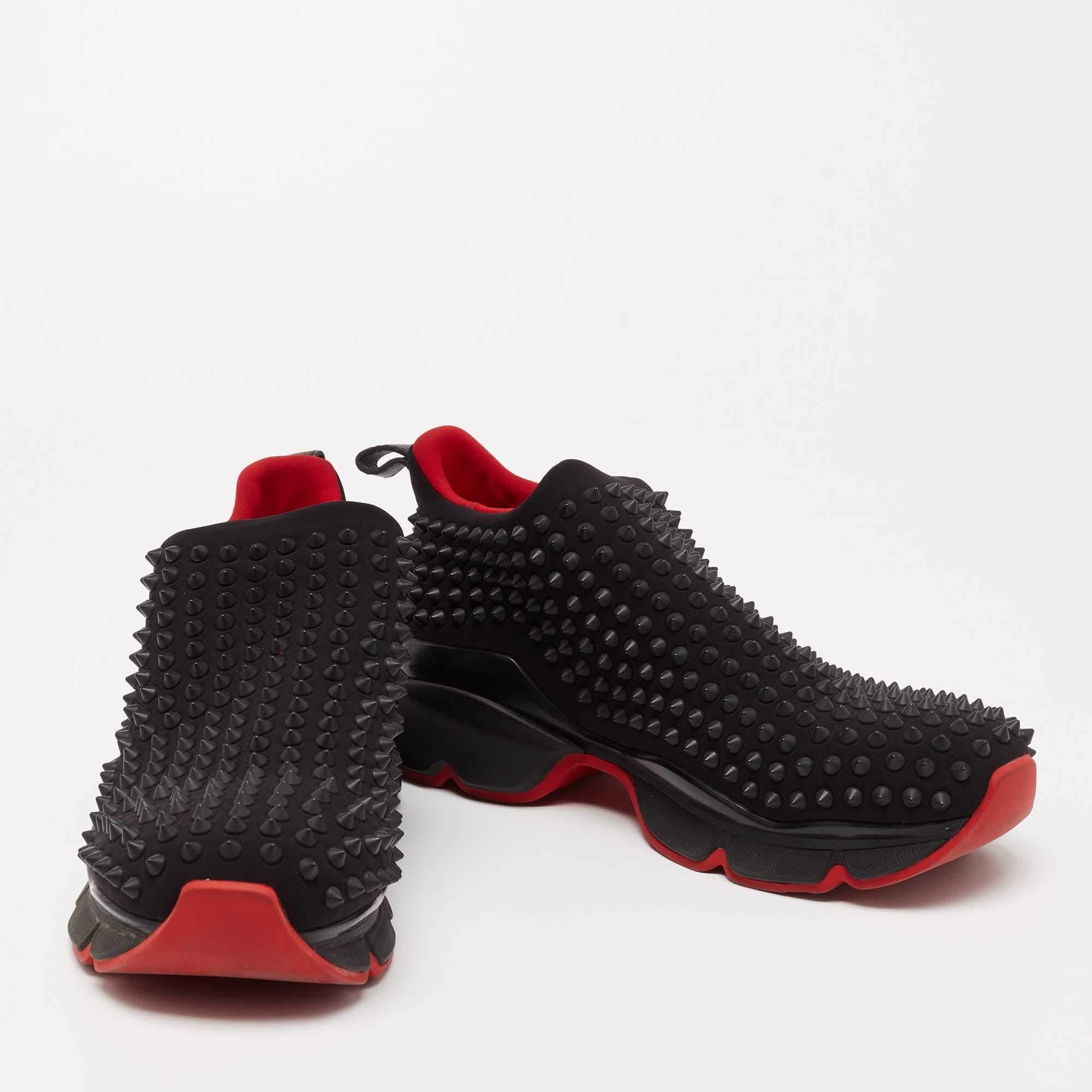 Men's Christian Louboutin Black Stretch Fabric Spike Sock Slip On Sneakers Size 40.5 For Sale