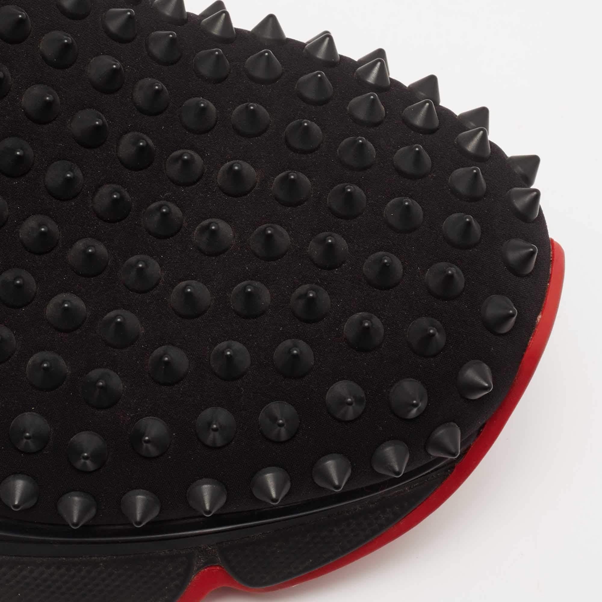 Christian Louboutin Black Stretch Fabric Spike Sock Slip On Sneakers Size 40.5 For Sale 1