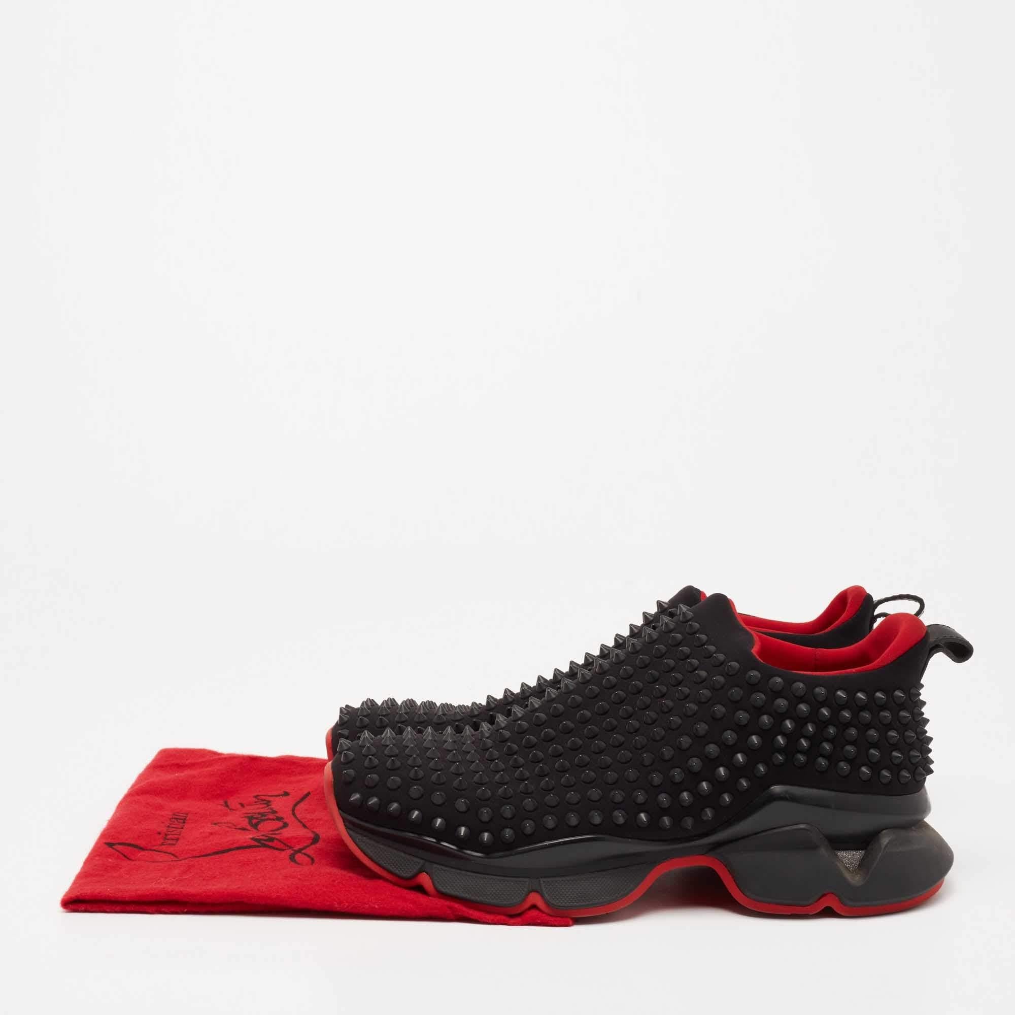 Christian Louboutin Black Stretch Fabric Spike Sock Slip On Sneakers Size 40.5 For Sale 3