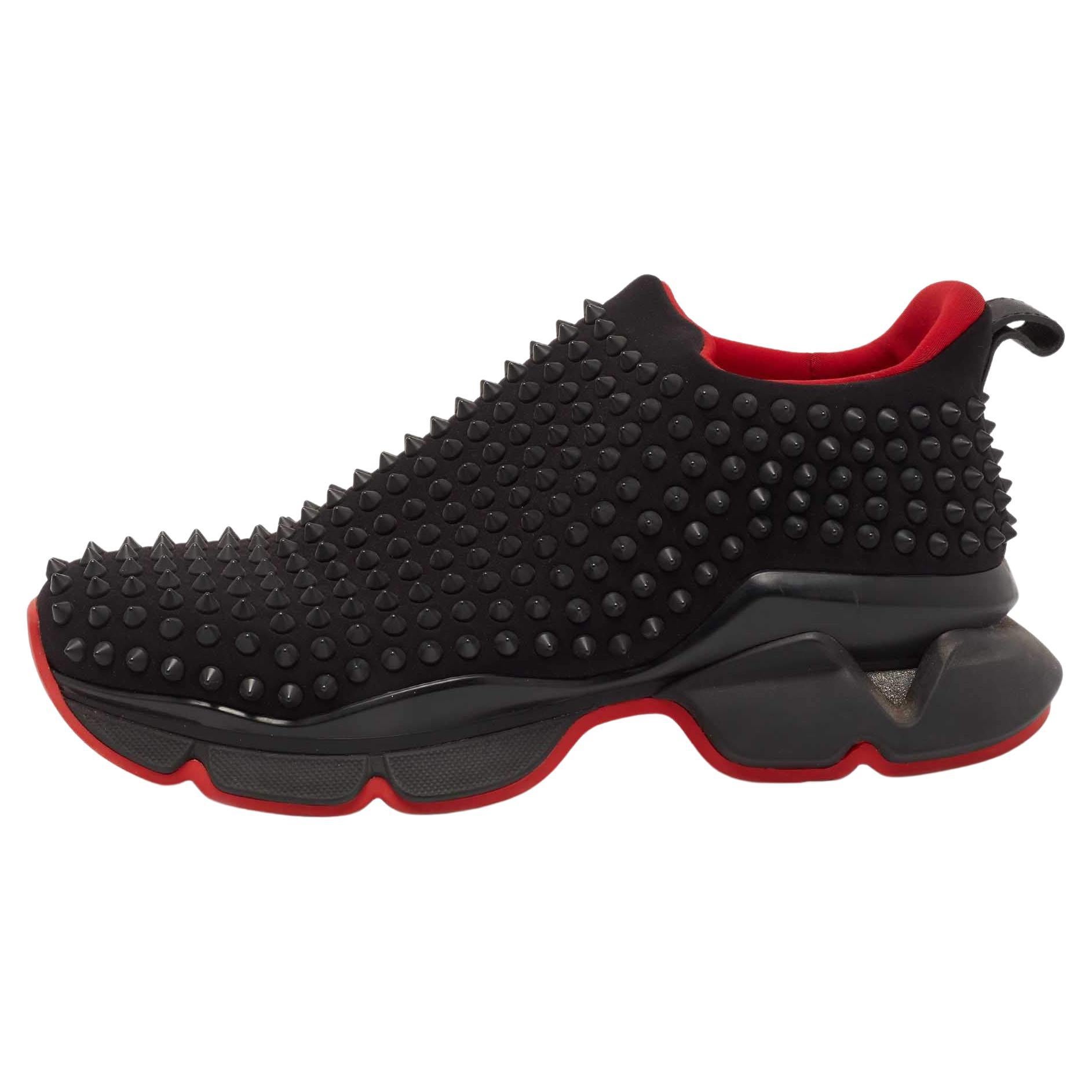 Christian Louboutin Black Stretch Fabric Spike Sock Slip On Sneakers Size 40.5 For Sale