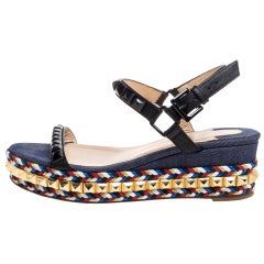 Christian Louboutin Black Studded Leather Espadrille Wedge Sandals Size 36