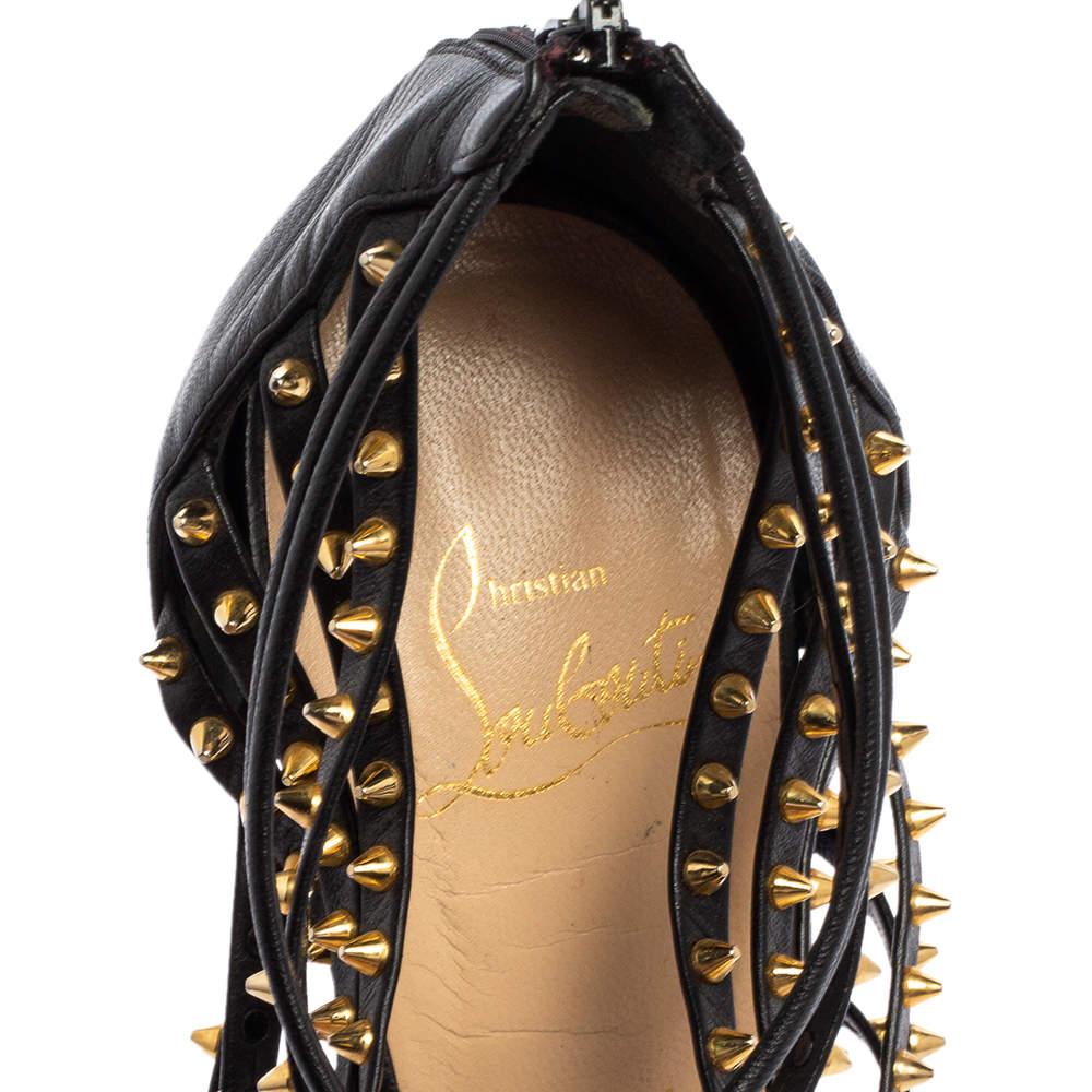 Women's Christian Louboutin Black Studded Leather Millaclou Sandals Size 37 For Sale