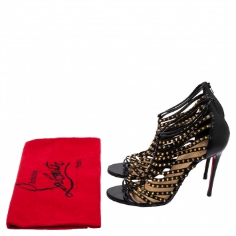 Christian Louboutin - Sandales Millaclou en cuir cloutées noires, taille 37 en vente 4