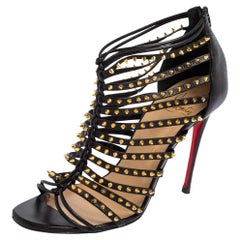 Used Christian Louboutin Black Studded Leather Millaclou Sandals Size 37
