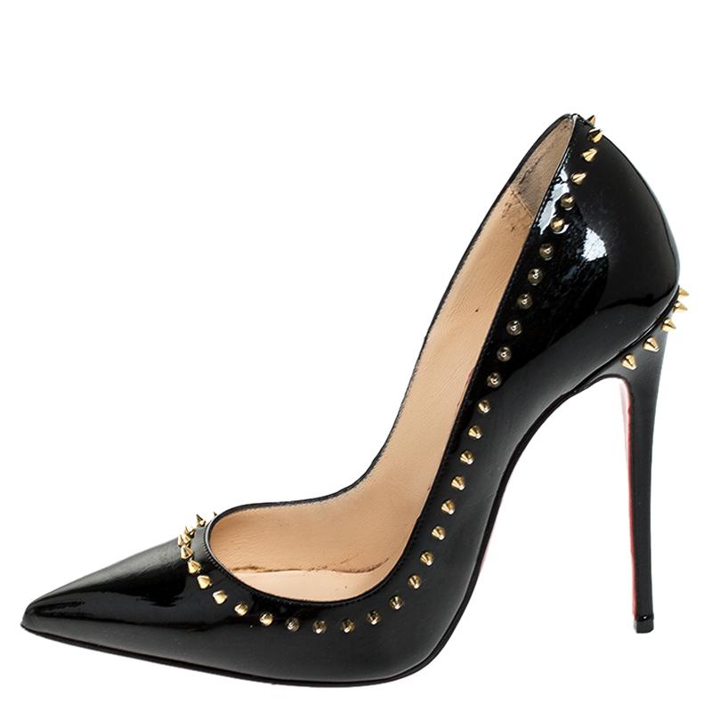 Christian Louboutin Black Studded Patent Leather Anjalina Pumps Size 36 1