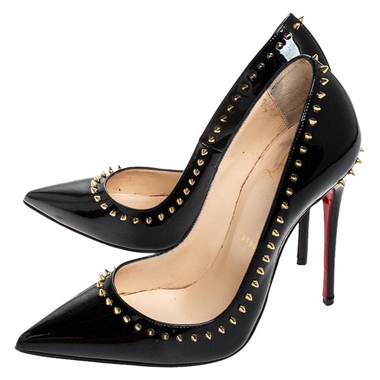 Christian Louboutin Black Studded Patent Leather Anjalina Pumps Size 36 For Sale at 1stdibs