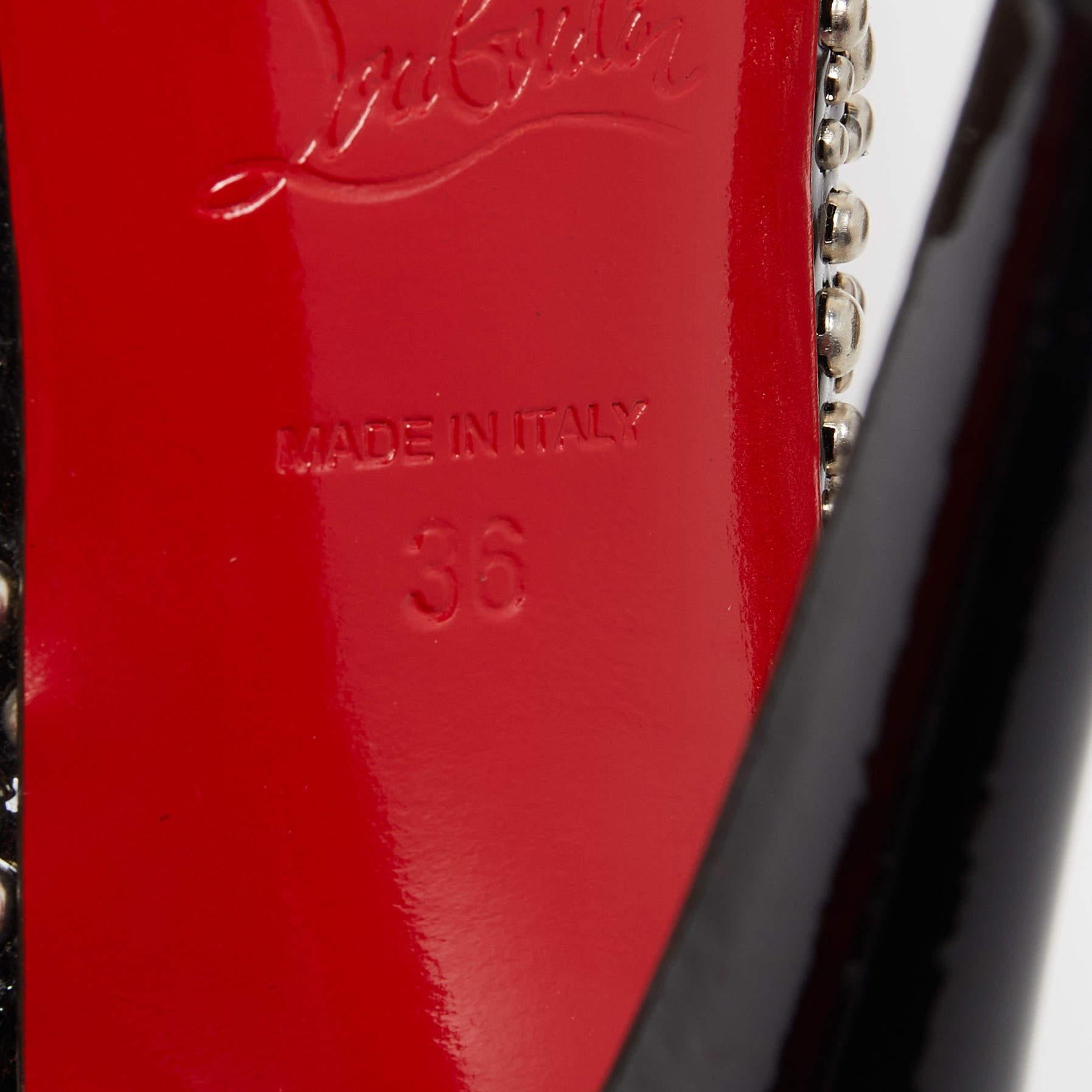 Christian Louboutin Black Studded Patent Leather Star Prive Peep Toe Slingback  For Sale 4