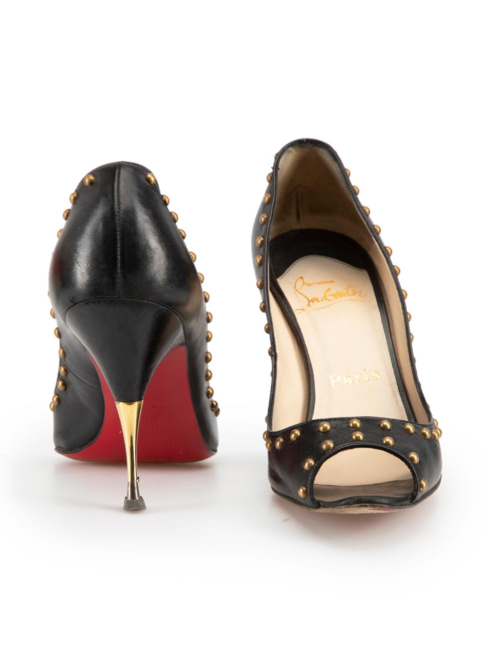 Christian Louboutin Black Studded Peep Toe Heels Size IT 37 In Good Condition In London, GB