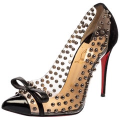 Christian Louboutin Black Studded PVC and Suede Bille Et Boule Bow Size 37.5