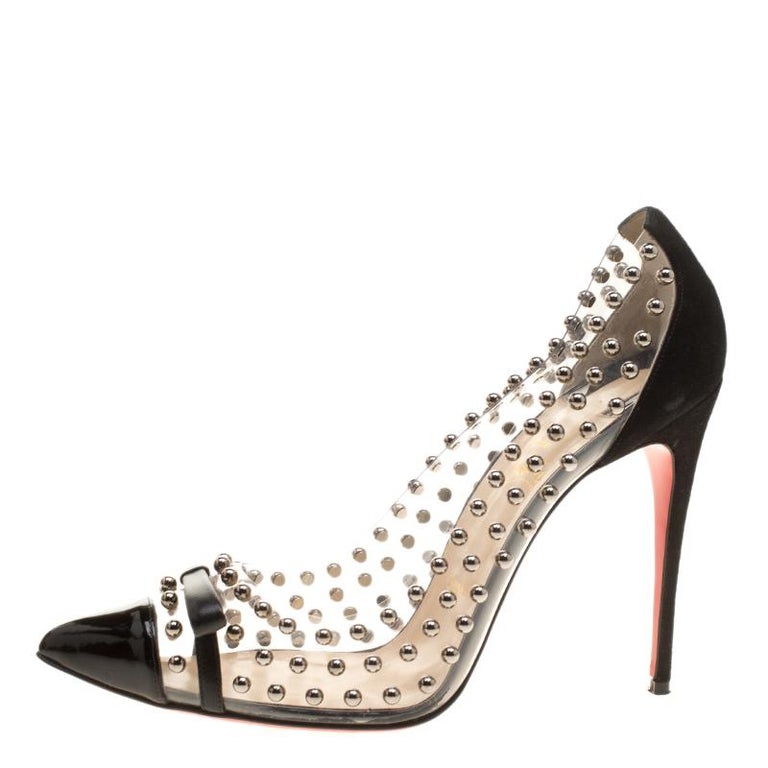 Christian Louboutin Black Studded Suede Boule Bow Pointed Toe Pumps ...