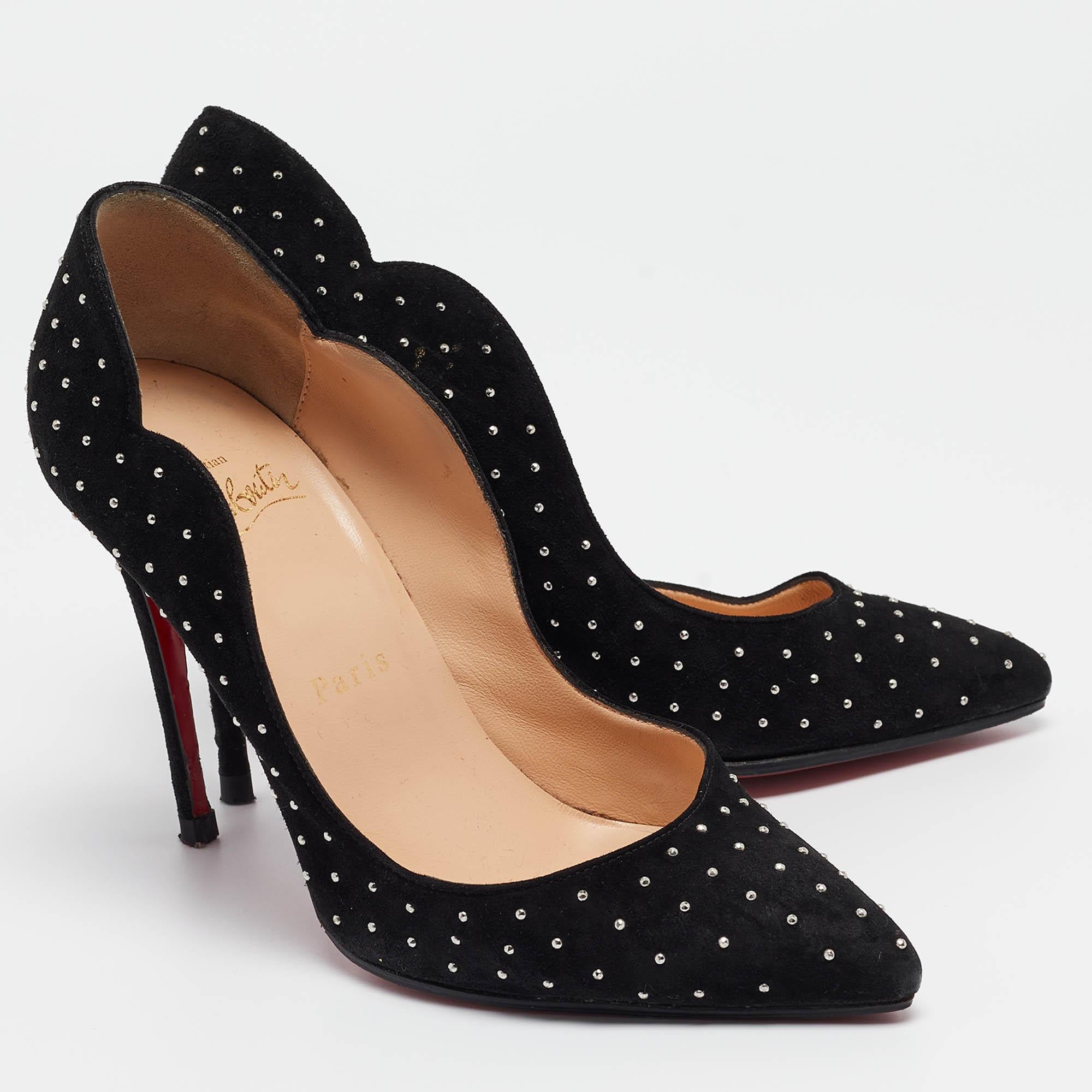 Women's Christian Louboutin Black Studded Suede Hot Chick Pumps Size 36 For Sale