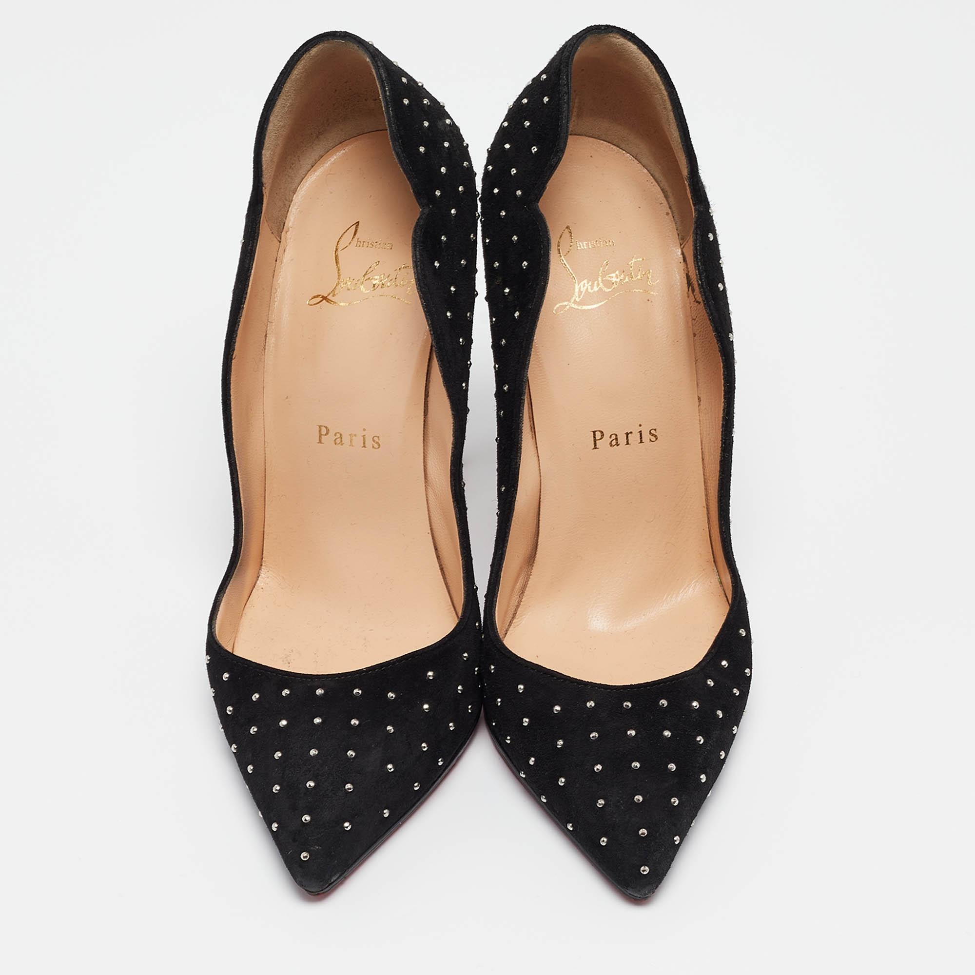 Christian Louboutin Black Studded Suede Hot Chick Pumps Size 36 For Sale 1