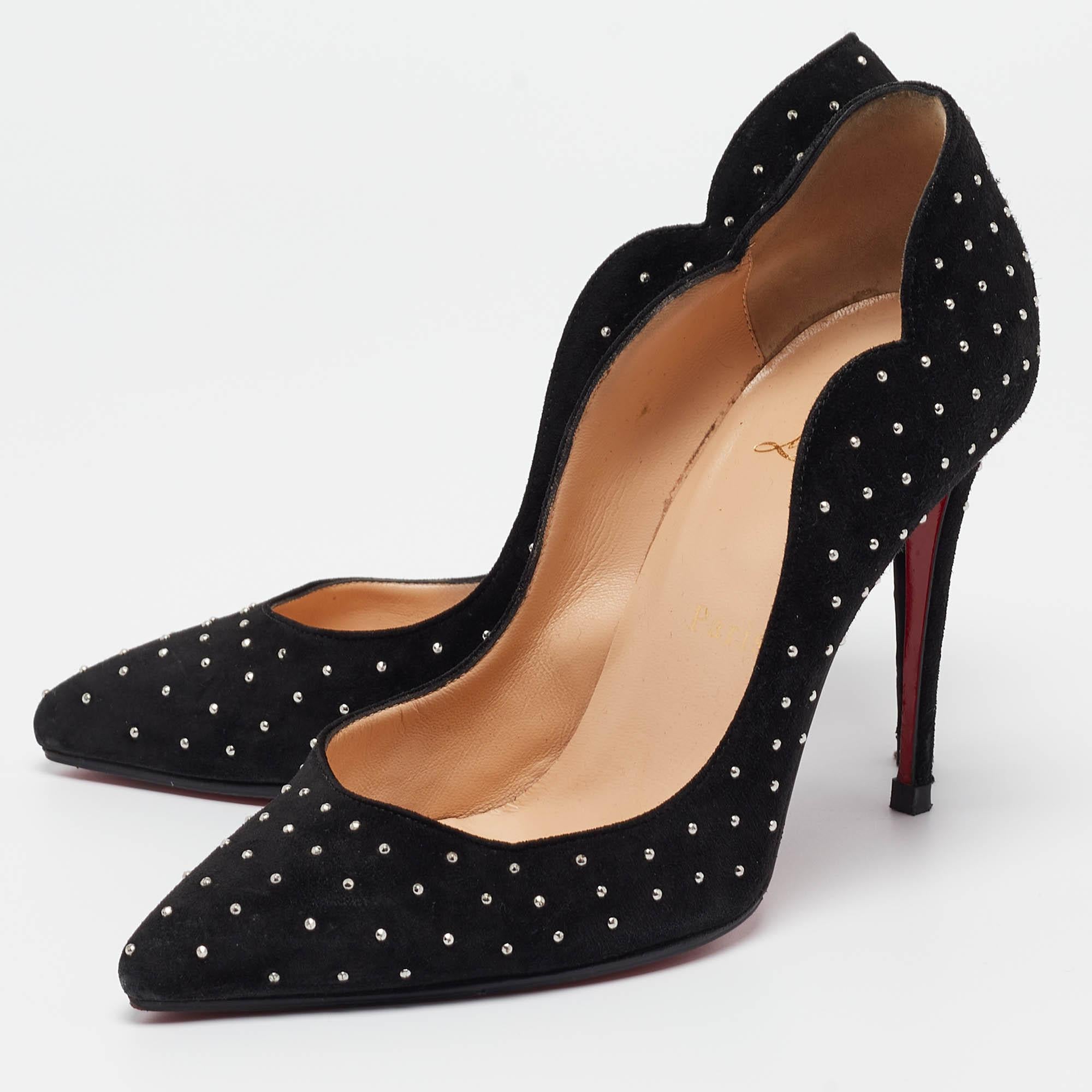 Christian Louboutin Black Studded Suede Hot Chick Pumps Size 36 For Sale 2