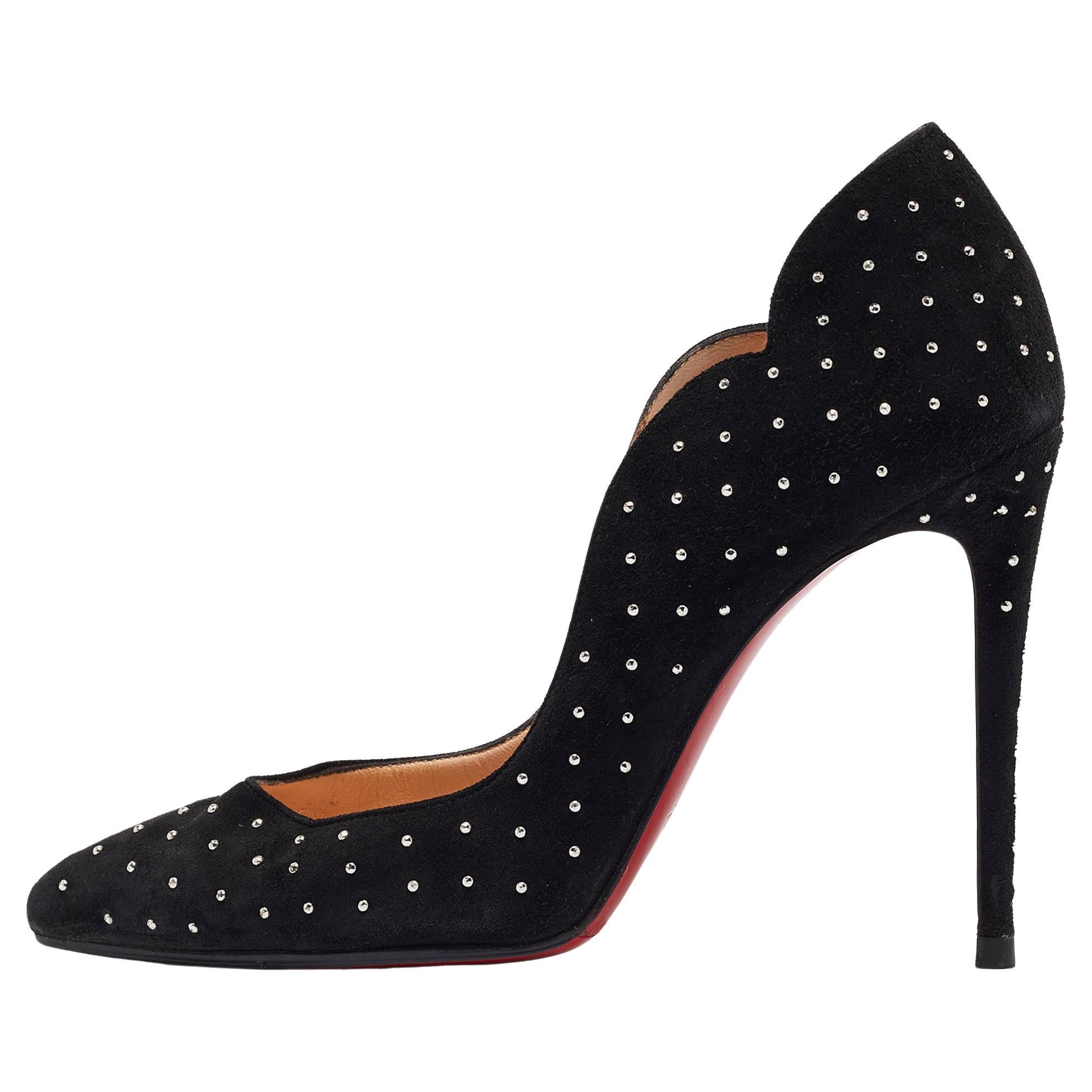 Christian Louboutin Black Studded Suede Hot Chick Pumps Size 36 For Sale