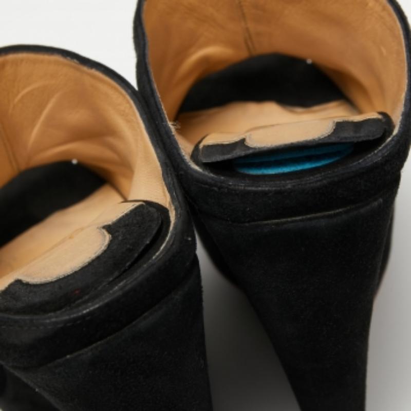 Christian Louboutin Sandali con zeppa in camoscio nero Affiche Peep-Toe Taglia 36 in vendita 5