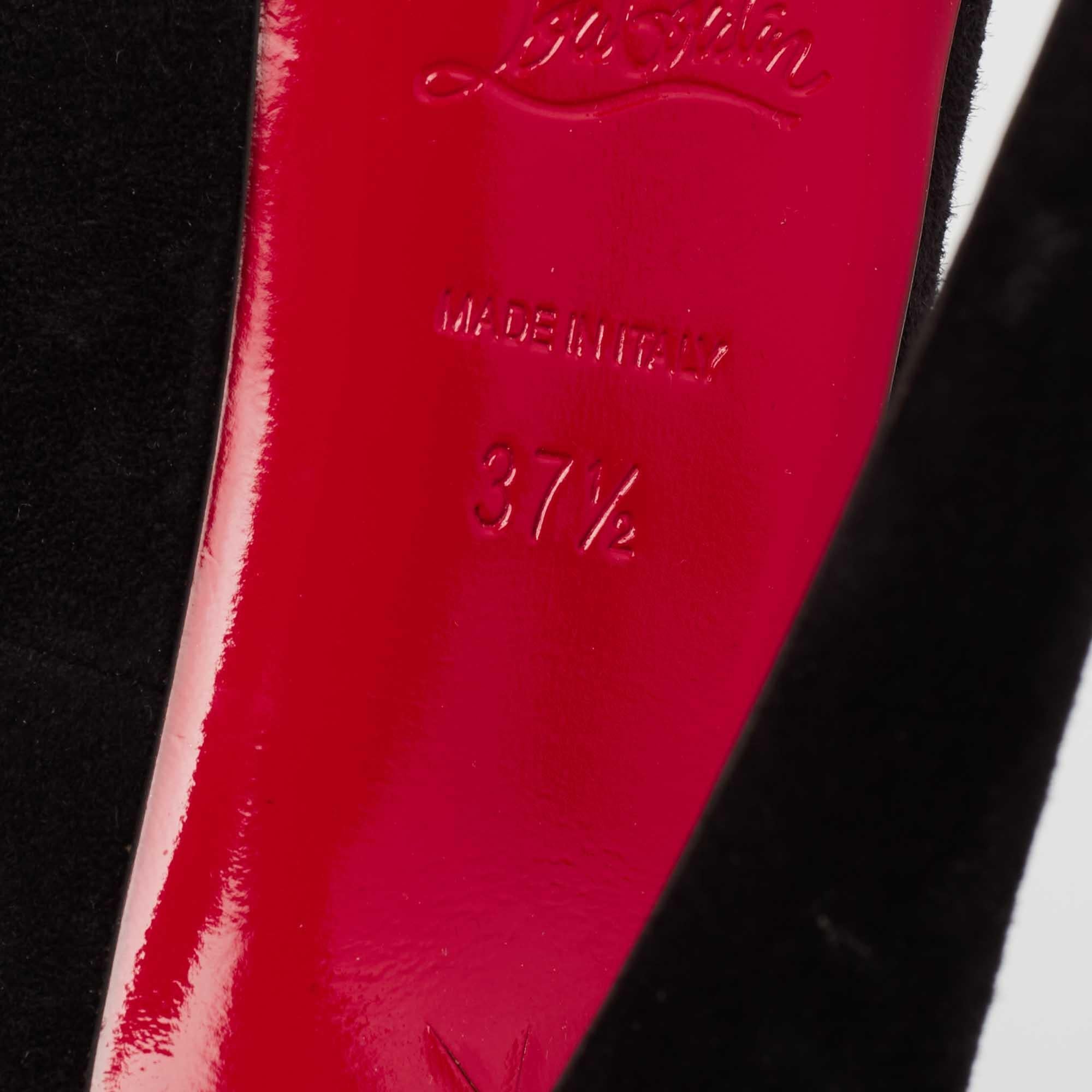 Christian Louboutin Black Suede Alta Poppins T-Strap Pumps Size 37.5 For Sale 4