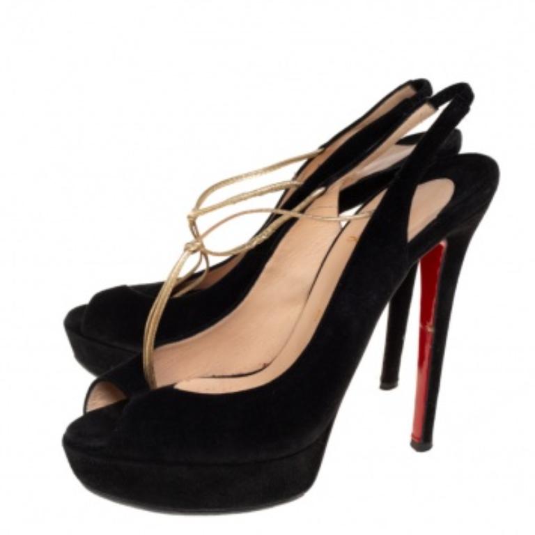 Christian Louboutin Black Suede Alta Spritney Slingback Pumps Size 38.5 In Fair Condition For Sale In Dubai, Al Qouz 2