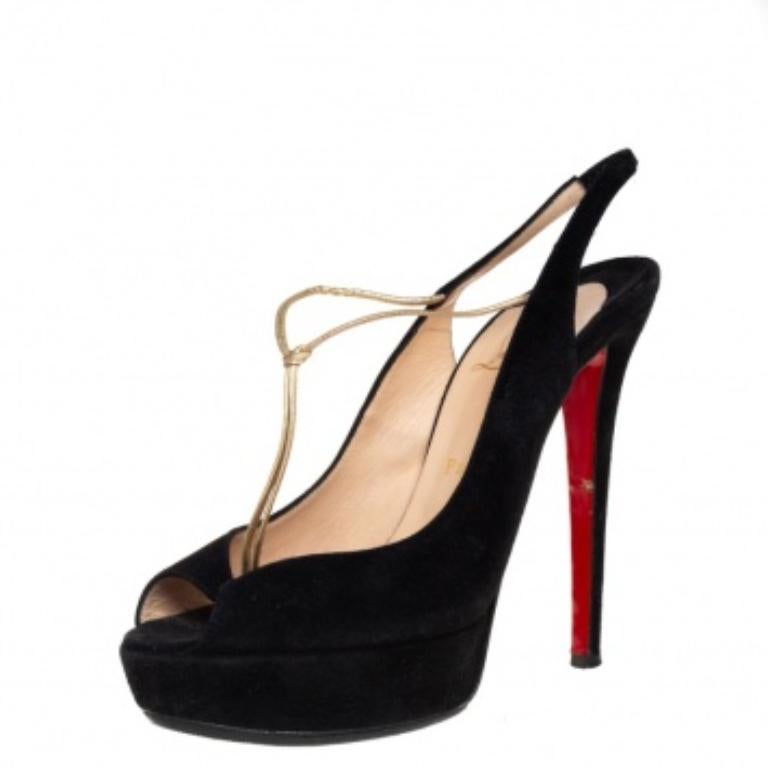 Christian Louboutin Black Suede Alta Spritney Slingback Pumps Size 38.5 For Sale 4