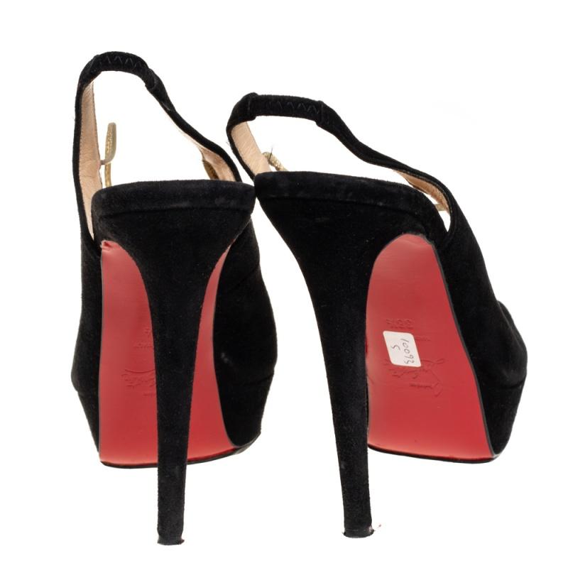 Christian Louboutin Black Suede Alta Spritney Slingback Sandals Size 38.5 In Fair Condition For Sale In Dubai, Al Qouz 2