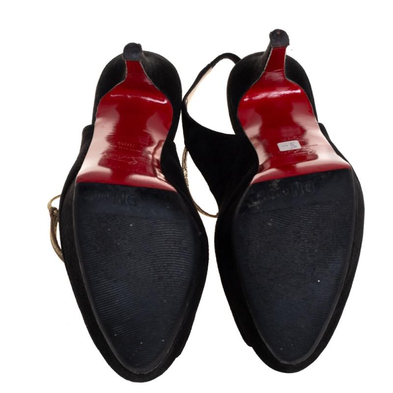 Women's Christian Louboutin Black Suede Alta Spritney Slingback Sandals Size 38.5 For Sale