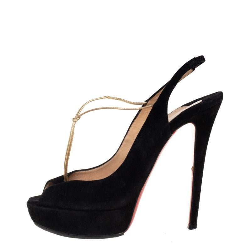 Christian Louboutin Black Suede Alta Spritney Slingback Sandals Size 38.5 For Sale 1