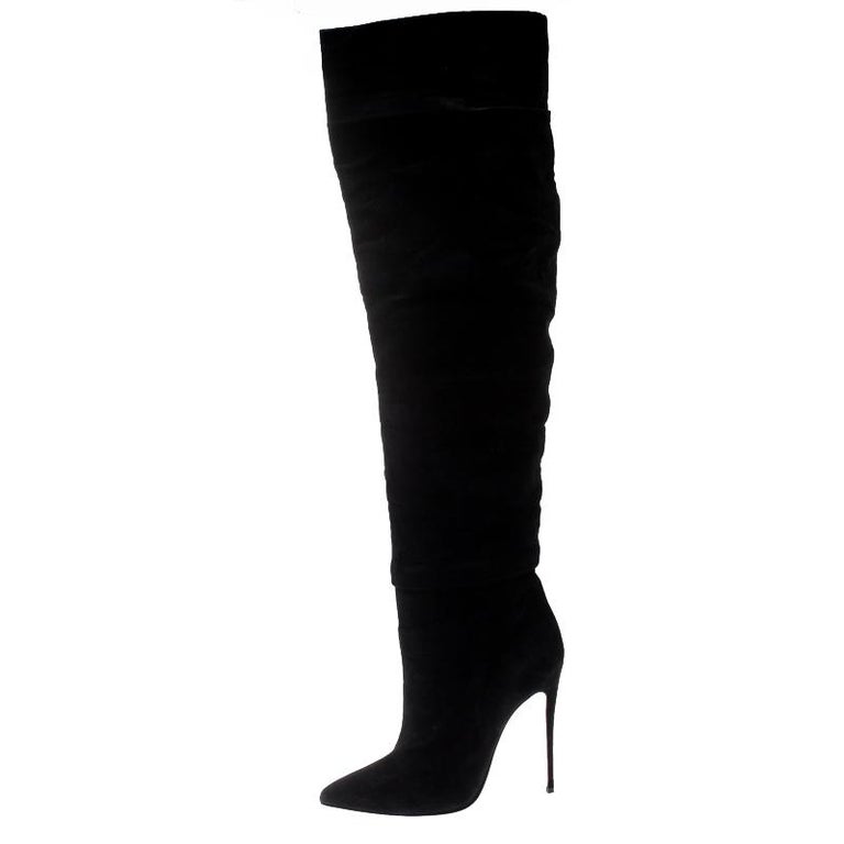renovere inflation suffix Christian Louboutin Black Suede Alti Thigh Length Pointed Toe Boots Size  37.5 For Sale at 1stDibs