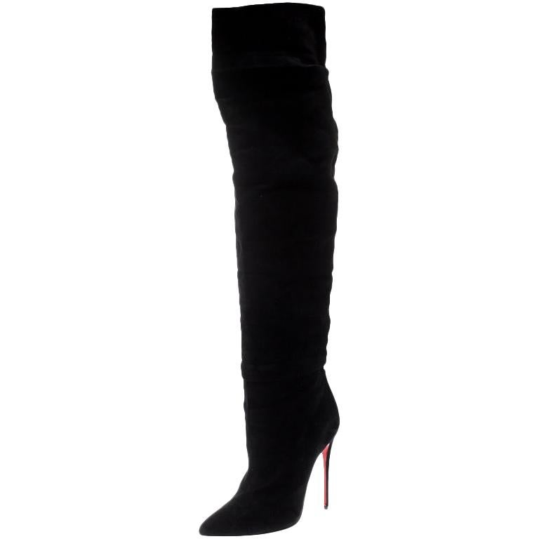 Christian Louboutin Black Suede Alti Thigh Length Toe Boots Size 37.5 For Sale at 1stDibs christian louboutin suede knee high boots, stivali louboutin