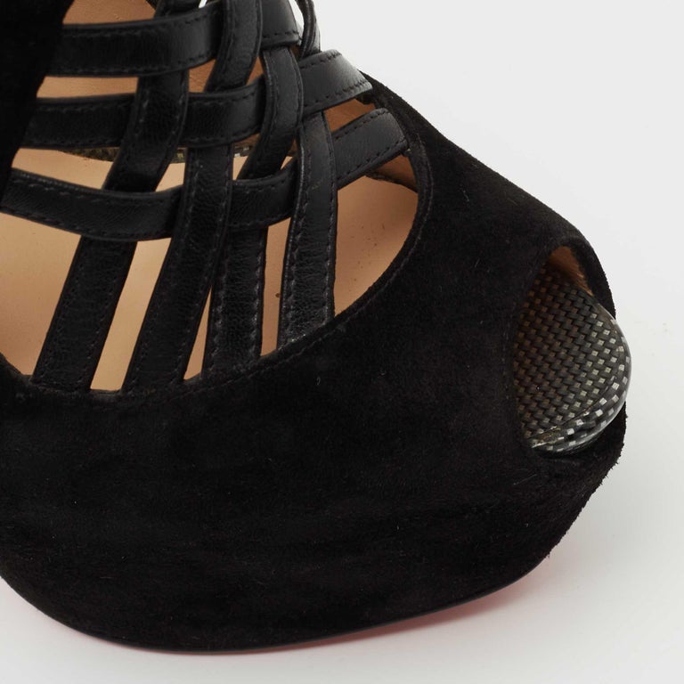 Christian Louboutin Black Suede and Carlota Ankle Strap Sandals Size 38