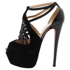 Christian Louboutin Black Suede and  Carlota Ankle Strap Sandals Size 38