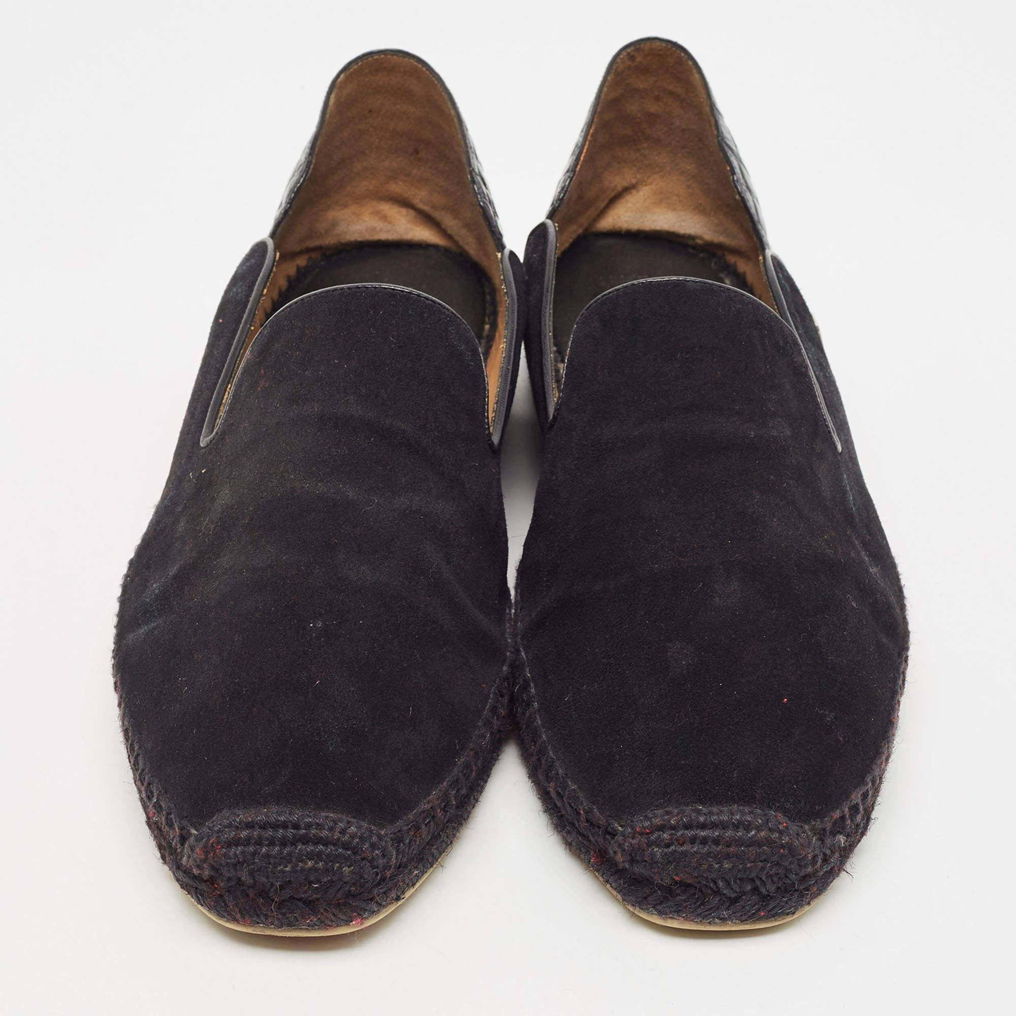 Christian Louboutin Black Suede and Croc Embossed Leather Espadon Espadrilles  In Good Condition In Dubai, Al Qouz 2