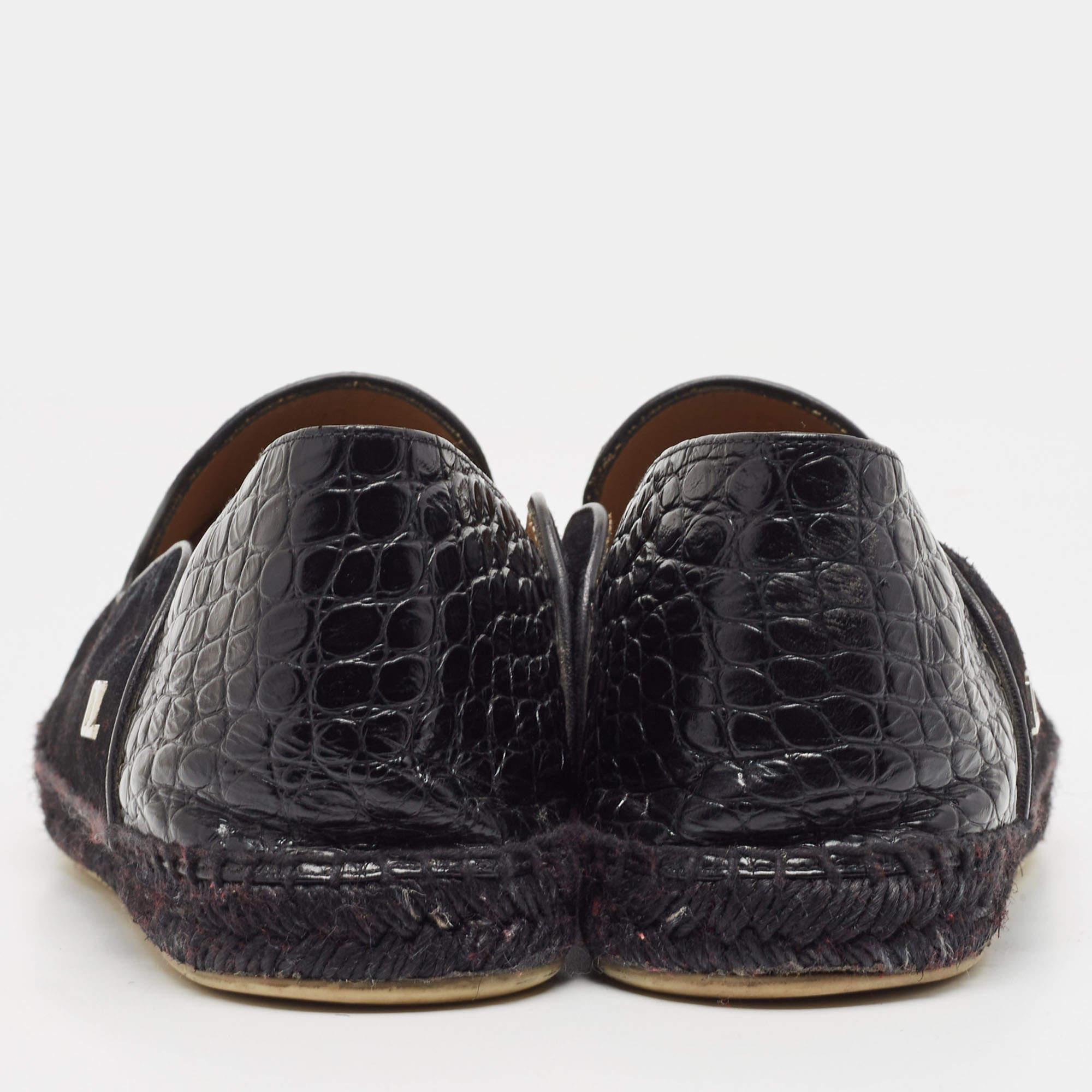 Christian Louboutin Black Suede and Croc Embossed Leather Espadon Espadrilles Si 4