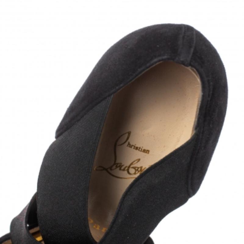 Christian Louboutin Black Suede And Elastic Cross Strap Peep Toe Sandals Size 38 For Sale 1