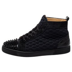 Christian Louboutin Black Suede And Embellished High Top Sneakers Size 42.5