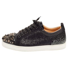 Christian Louboutin Black Suede and Glitter Studs Louis Junior Sneakers Size 44