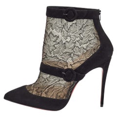 Christian Louboutin Black Suede and Lace Boteboot Booties Size 39.5