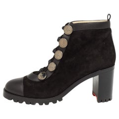 Christian Louboutin Black Suede And Leather Alphabouton Ankle Boots Size 40.5
