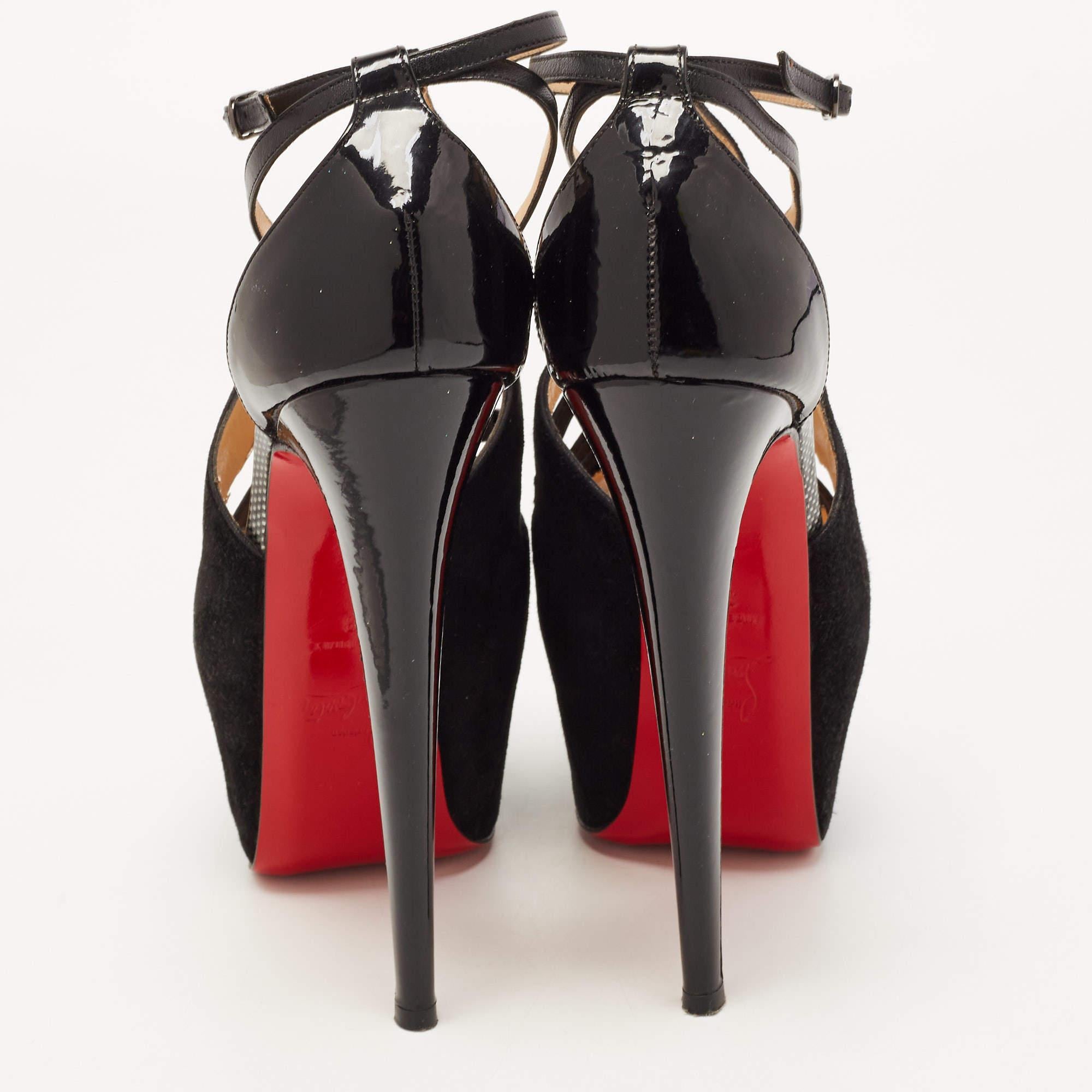 Christian Louboutin Black Suede and Leather Carlota Sandals Size 38 In Good Condition For Sale In Dubai, Al Qouz 2